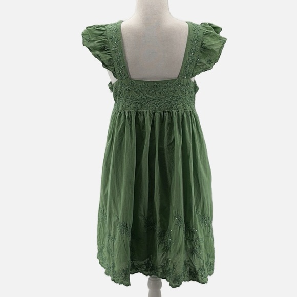 Juliet Dunn London Cotton Embroidered Babydoll Dress in Spring Green - Size 6-8 - Picture 5 of 9
